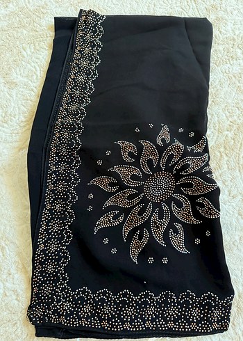 Taş işlemeli Siyah şifon Kadın eşarp - Görsel 2
