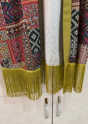 Renkli Desenli Uzun Bohem Kadın Kimono - Görsel 3