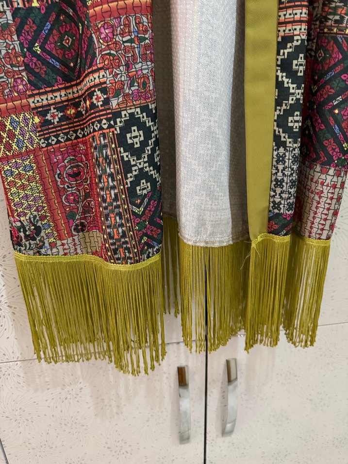 Renkli Desenli Uzun Bohem Kadın Kimono - Görsel 3