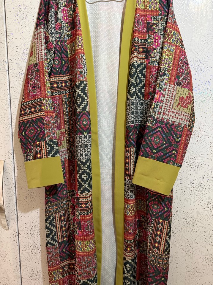 Renkli Desenli Uzun Bohem Kadın Kimono - Görsel 2