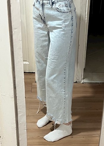 Açık Mavi Yırtıklı Denim Kadın Pantolon