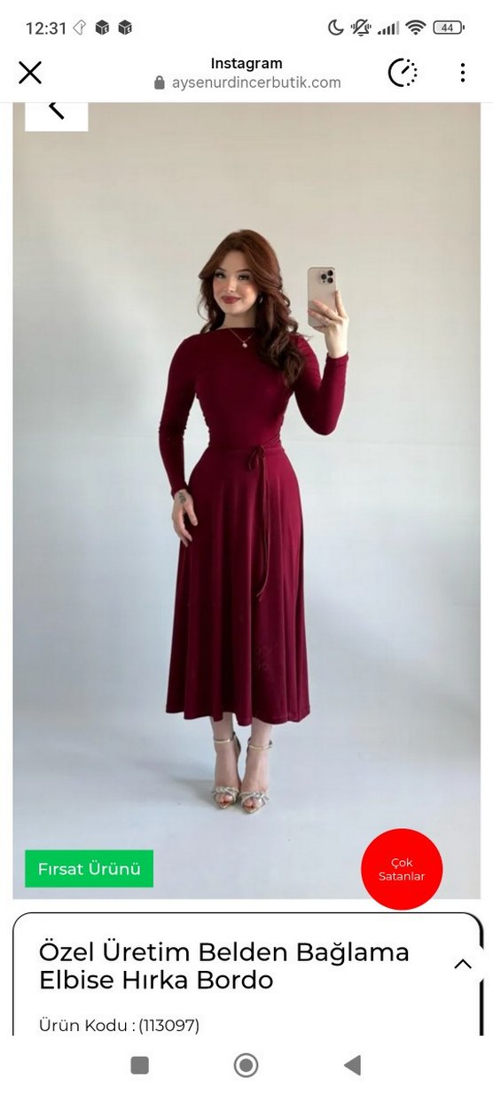 Bordo Uzun İpek Dokulu Elbise - Görsel 3