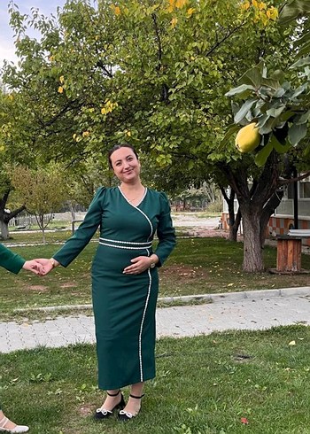 Uzun Kollu Yeşil elbise