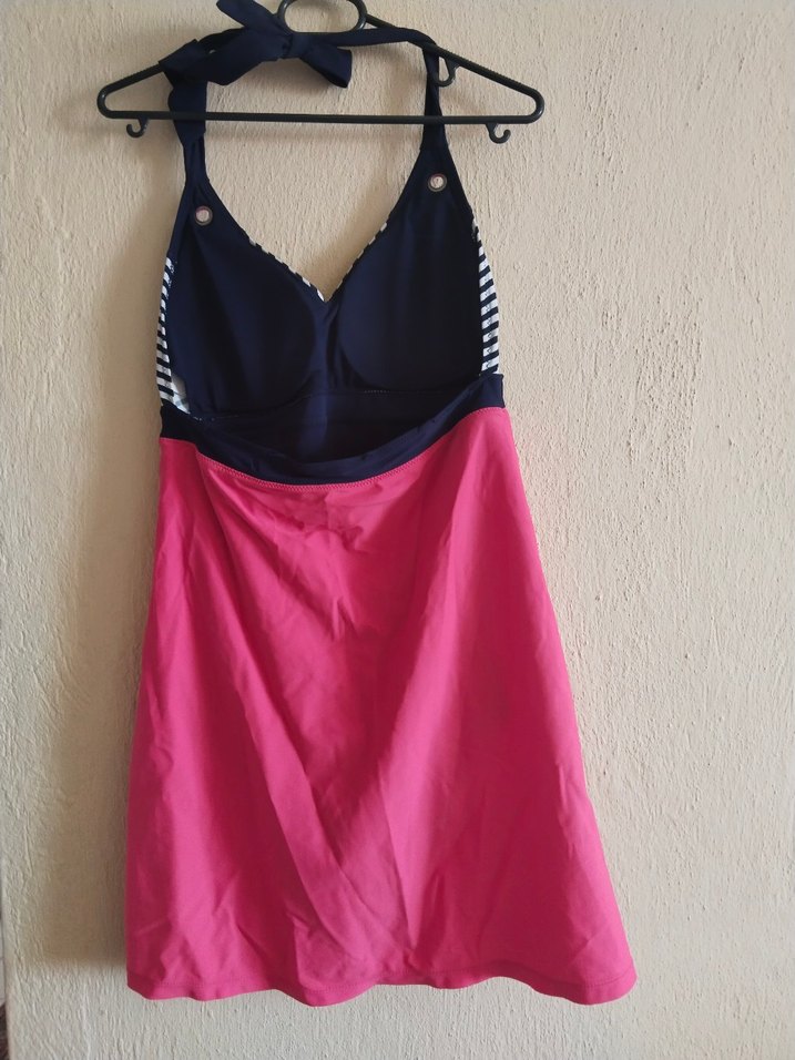 Çizgili Üst ve Pembe Midi Mayo Elbise - Görsel 2