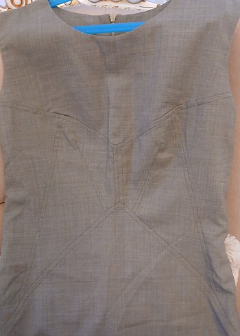 Bej Keten V Yaka Uzun Kalem Elbise Sarar marka keten - Görsel 5