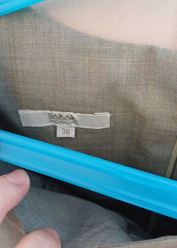 Bej Keten V Yaka Uzun Kalem Elbise Sarar marka keten - Görsel 2