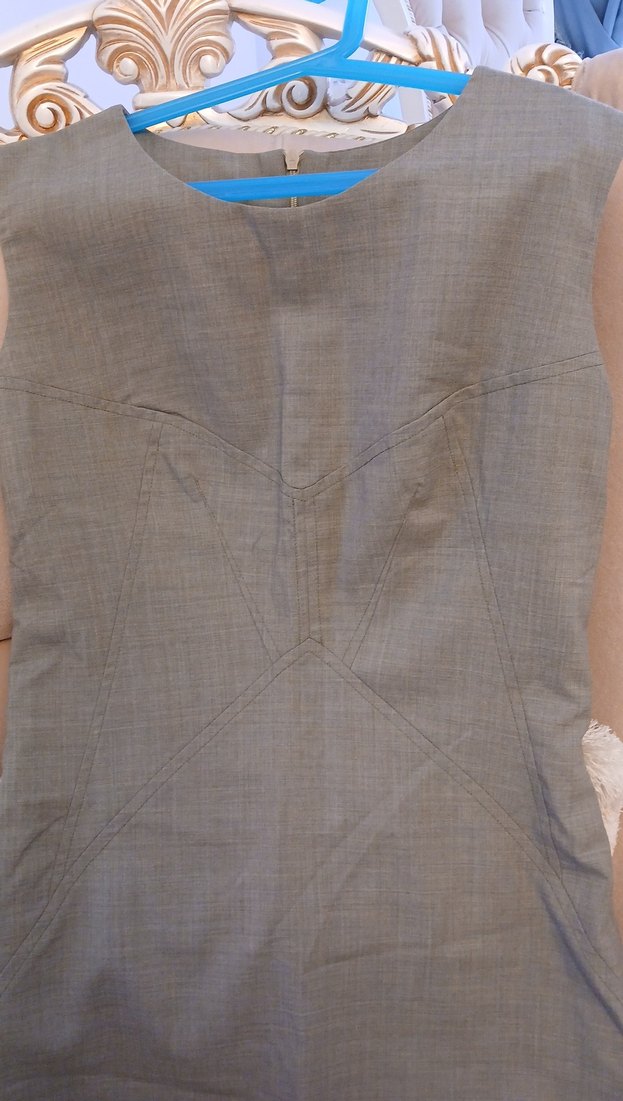 Bej Keten V Yaka Uzun Kalem Elbise Sarar marka keten - Görsel 5