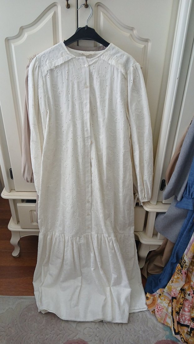 Manuka Uzun Kollu Beyaz Bohem Keten Elbise - Görsel 2