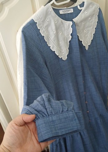 Kadriye baştürk uzun Kollu Mavi  Denim elbise - Görsel 3