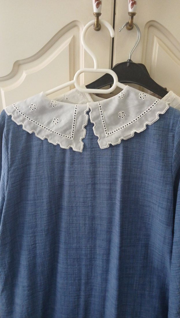 Kadriye baştürk uzun Kollu Mavi  Denim elbise - Görsel 5