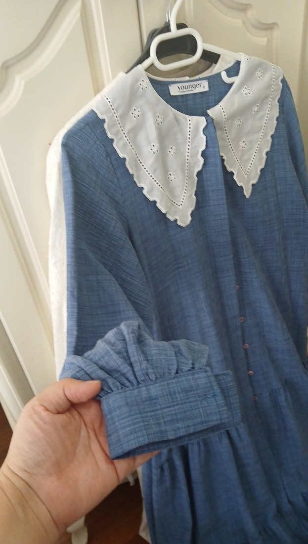 Kadriye baştürk uzun Kollu Mavi  Denim elbise - Görsel 3