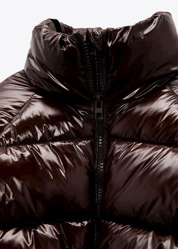 Zara Kadın Koyu Kahverengi Fermuarlı Kısa Mont - Görsel 4