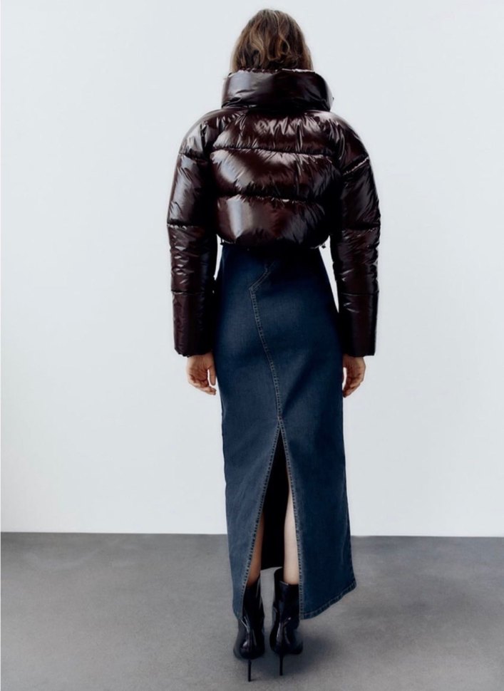 Zara Kadın Koyu Kahverengi Fermuarlı Kısa Mont - Görsel 2