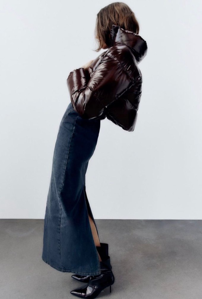 Zara Kadın Koyu Kahverengi Fermuarlı Kısa Mont - Görsel 3