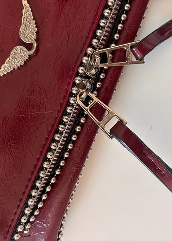 Bordo Zincir Detaylı Deri Kadın Çapraz Çanta - Görsel 4