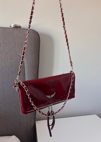 Bordo Zincir Detaylı Deri Kadın Çapraz Çanta - Görsel 3