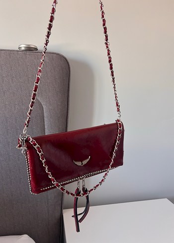 Bordo Zincir Detaylı Deri Kadın Çapraz Çanta - Görsel 2