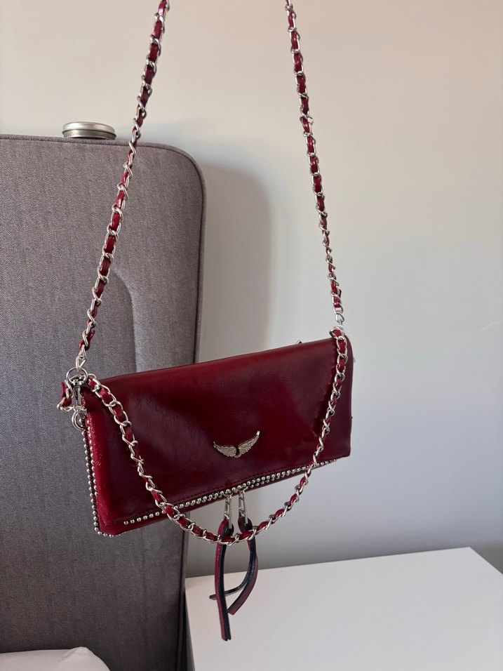 Bordo Zincir Detaylı Deri Kadın Çapraz Çanta - Görsel 2