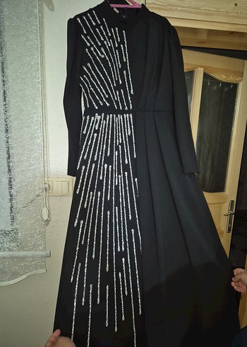 44 Beden siyah Renk Siyah Piliseli Uzun Kollu Gotik Elbise