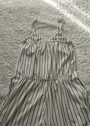 Çizgili Askılı Midi Kadın Tulum - Görsel 3