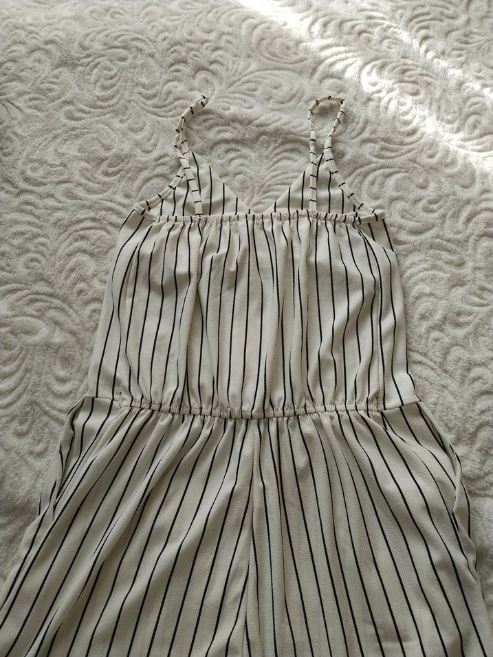 Çizgili Askılı Midi Kadın Tulum - Görsel 3