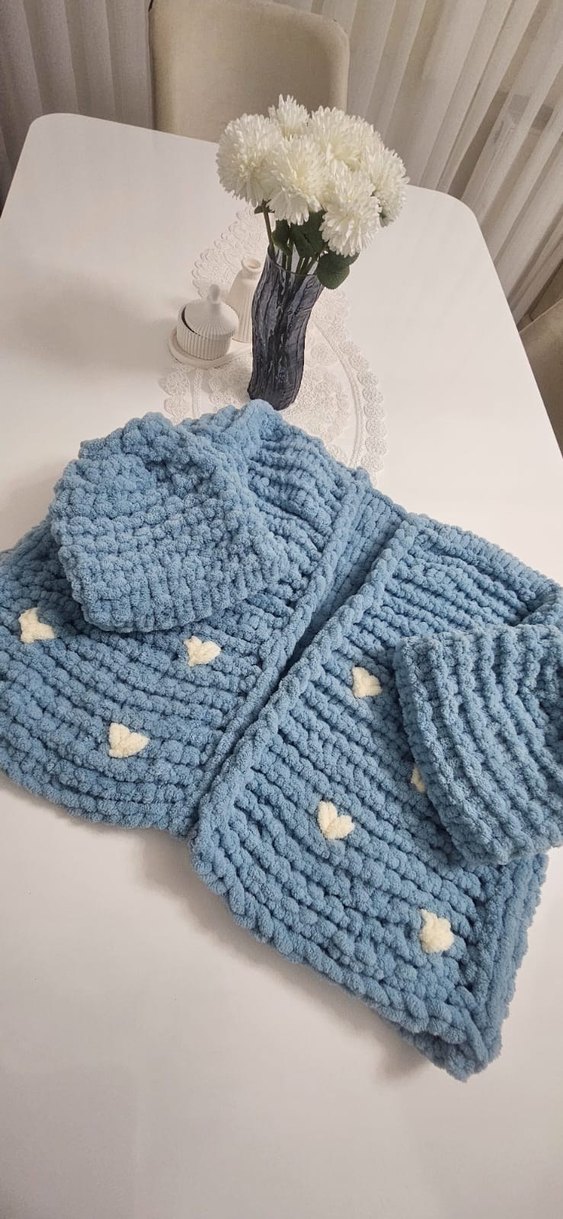 puffy Örgü Kadın Hırka, Rahat Kesim, Midi Boy - Görsel 3