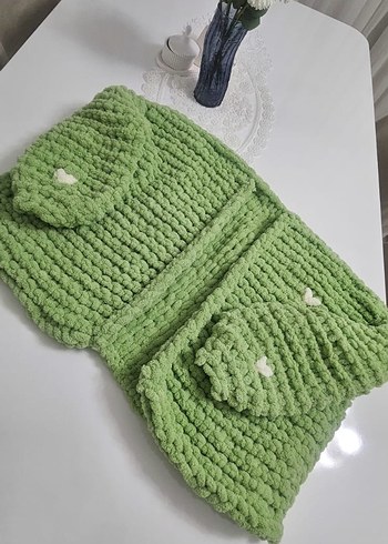 puffy ip el örgüsü  Hırka - Görsel 4