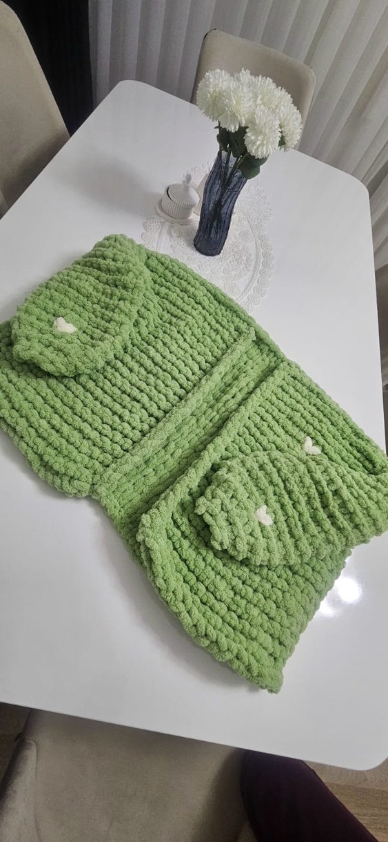 puffy ip el örgüsü  Hırka - Görsel 4