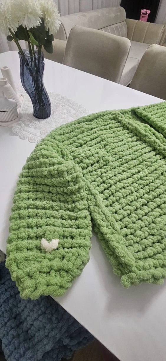 puffy ip el örgüsü  Hırka - Görsel 2