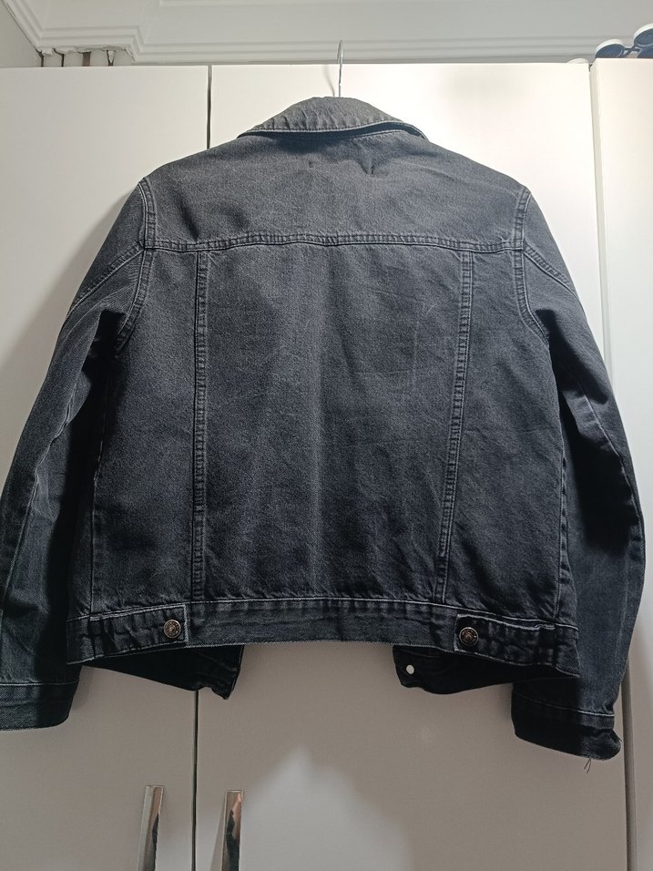 Gri Düğmeli Kadın Denim Ceket - Görsel 5