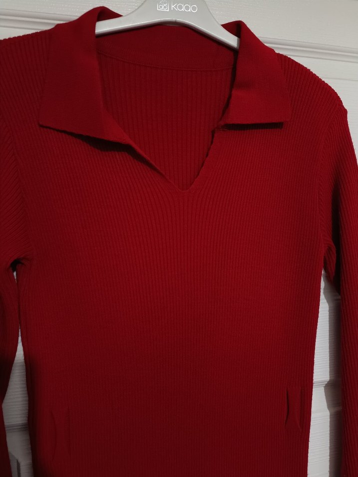 Kırmızı Triko Kadın Kazak - Görsel 3