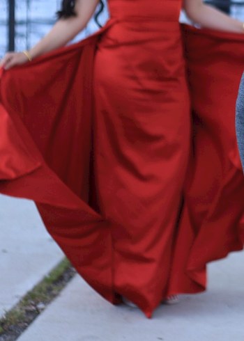 Kırmızı Uzun Nişan Elbisesi - Görsel 6