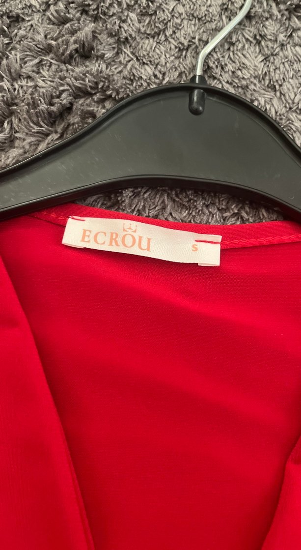 Kırmızı Uzun Kollu V Yaka Drapeli Bluz - Görsel 2