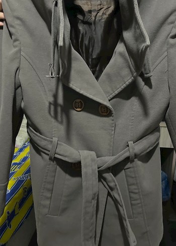 Gri Midi Boy Kemerli Kadın Kaban - Görsel 4