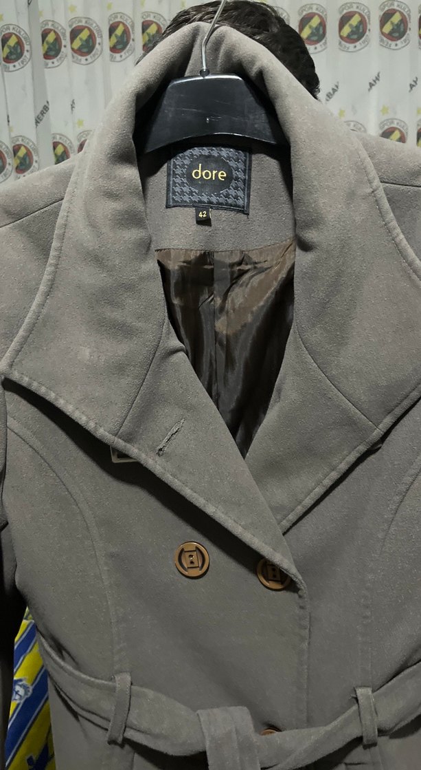 Gri Midi Boy Kemerli Kadın Kaban - Görsel 2