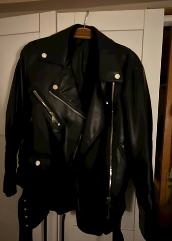 Kadın Siyah Deri Biker Ceket - Görsel 4