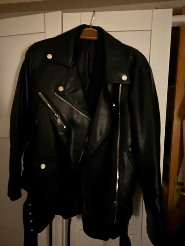 Kadın Siyah Deri Biker Ceket - Görsel 4