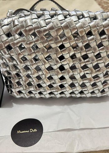 Gri Deri Zincir Detaylı Kadın massimo dutti deri örgü çanta mini