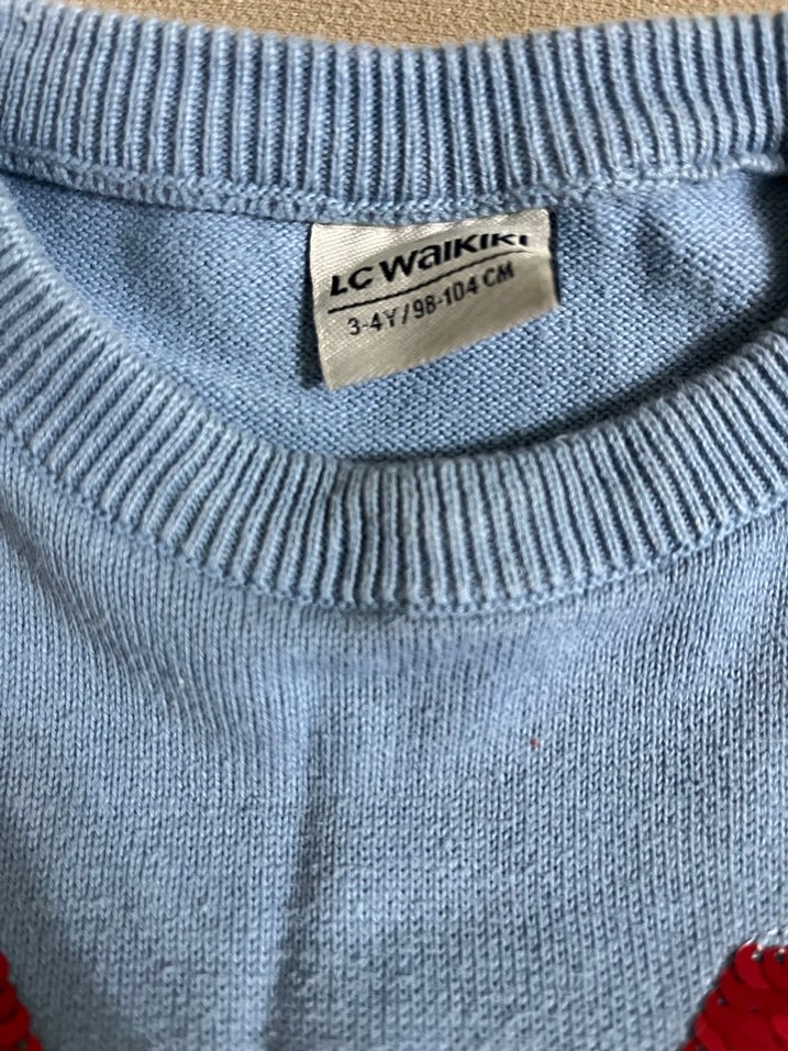 3-4 Yaş LCW Bordo Kot Pantolon ve Nakışlı Triko Kazak - Görsel 4