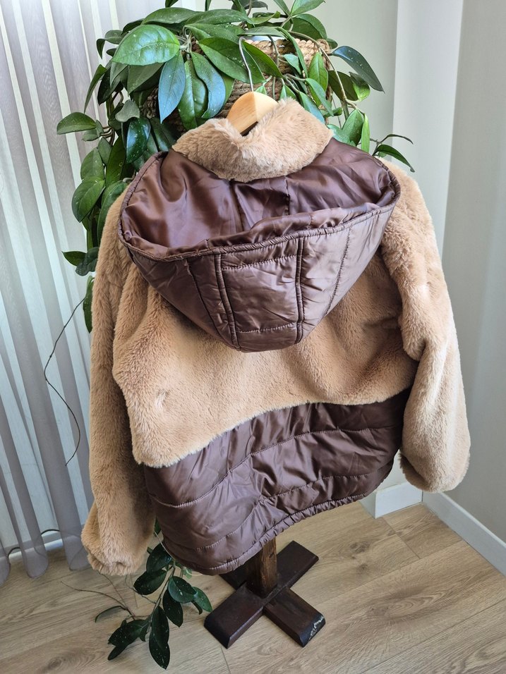 Kahverengi Kısa Suni Kürk Detaylı Kadın Mont - Görsel 2