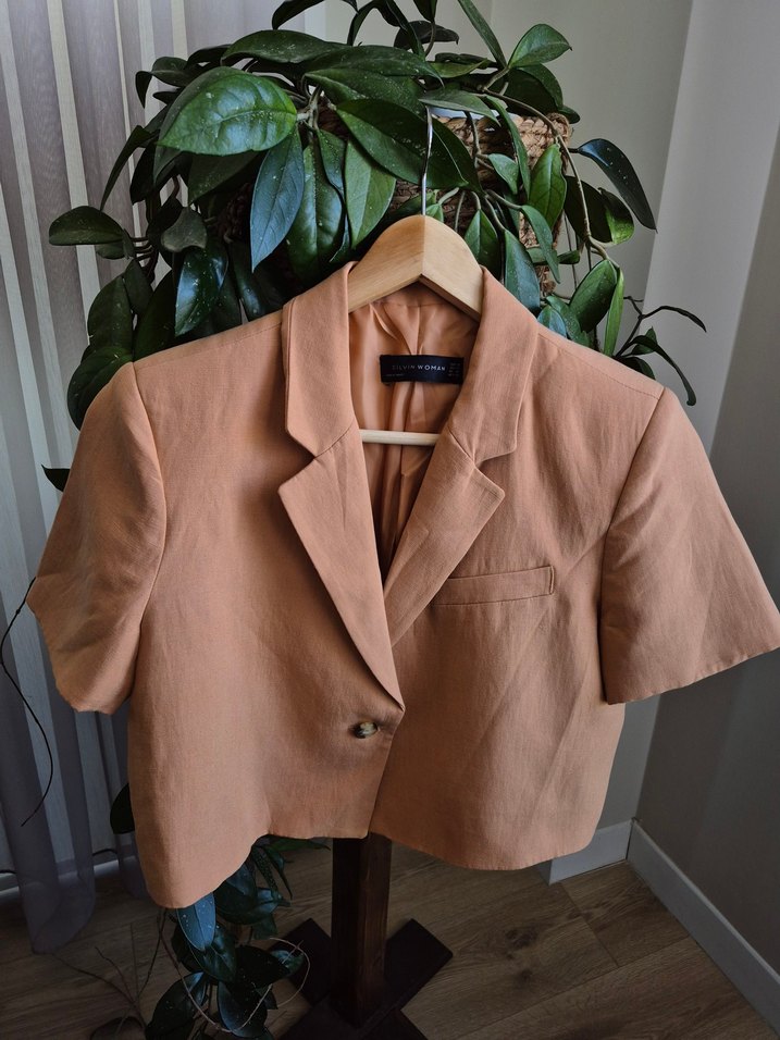 Camel Kısa Kollu Kadın Blazer Ceket - Görsel 3