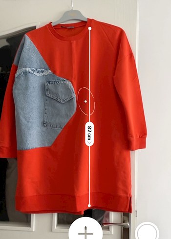 Kırmızı Gri Denim Detaylı Uzun Kollu Tunik - Görsel 2