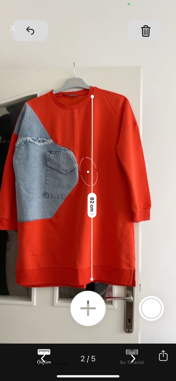 Kırmızı Gri Denim Detaylı Uzun Kollu Tunik - Görsel 2