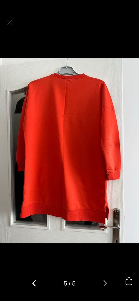 Kırmızı Gri Denim Detaylı Uzun Kollu Tunik - Görsel 4