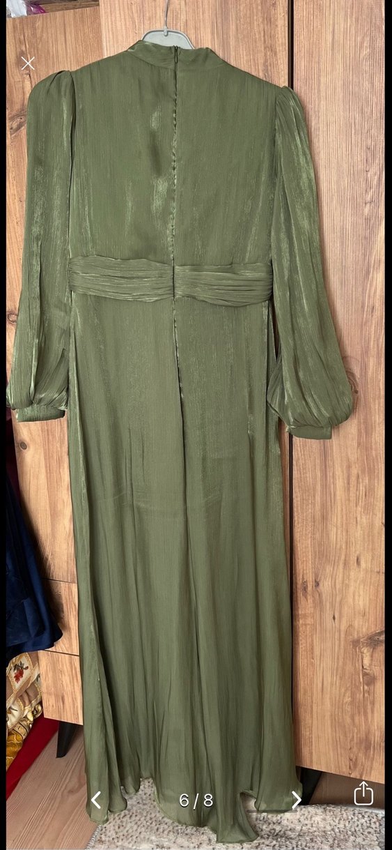 Kadın Haki Uzun Drapeli Elbise - Görsel 5