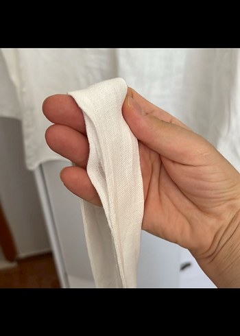 Düğmeli Beyaz Keten Kadın Gömlek - Görsel 6