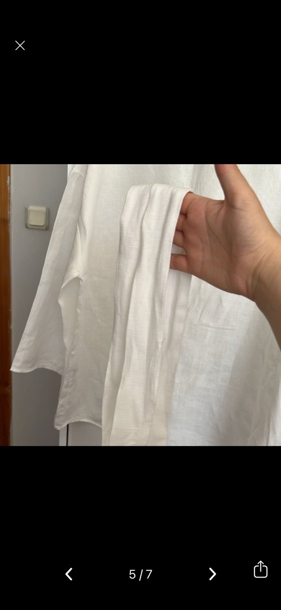 Düğmeli Beyaz Keten Kadın Gömlek - Görsel 5