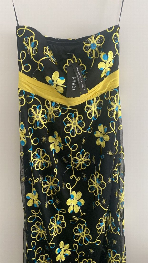 Sarı Nakışlı Straplez Uzun Bohem Elbise - Görsel 2