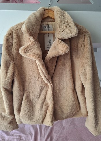 Bej Kadın Midi Boy Peluş Ceket