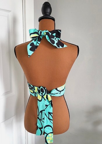 Turkuaz Desenli Straplez Kısa Crop Top zara - Görsel 7